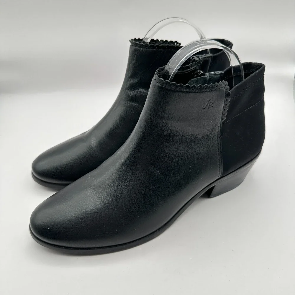 Jack Rogers Bailee Ankle Boots Womens Size‎ 7.5M Leather Block Heel Scalloped